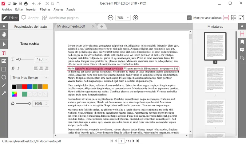 Seleccionar texto en el documento Seleccionar texto en el documento